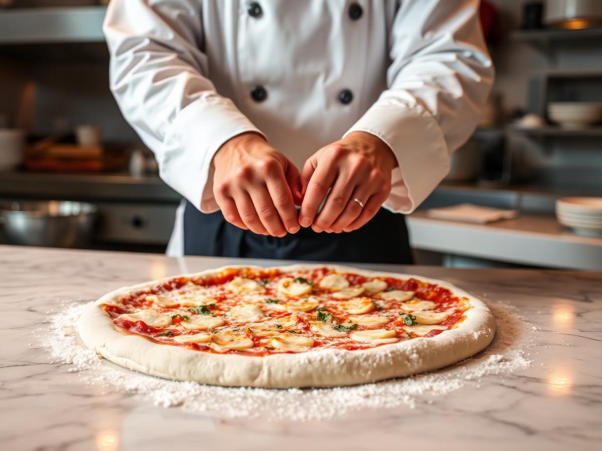 Chef prepara pizza